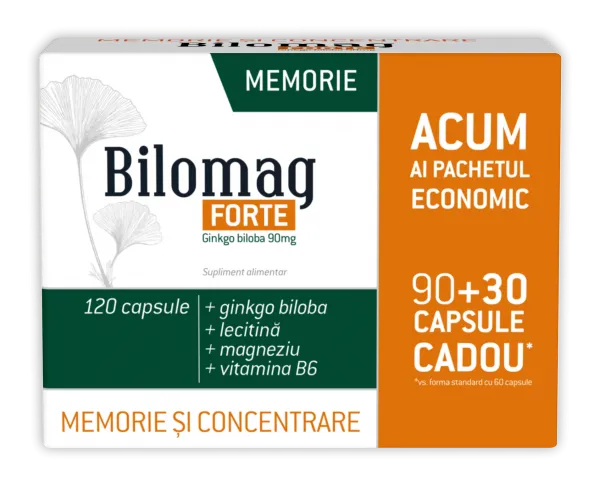 Bilomag Forte Memorie 90 mg 120 capsule (90 + 30 Cadou)