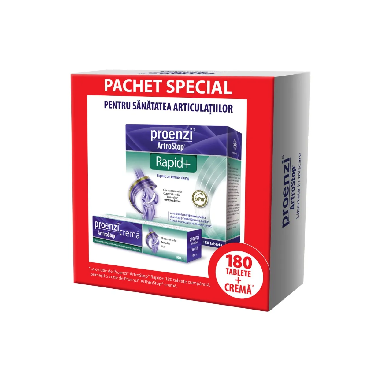 Pachet Proenzi Artrostop Rapid 180 tablete + Crema Artrostop Rapid, Walmark
