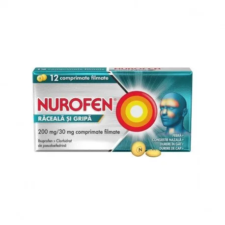Nurofen raceala si gripa 200 mg/30 mg, 12 comprimate filmate