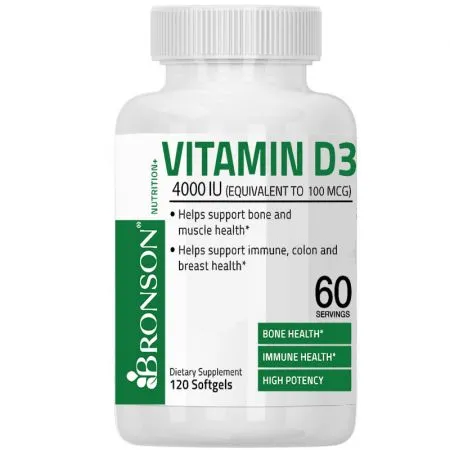 Vitamina D3 4000 UI, 120 capsule, Bronson Laboratories