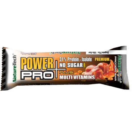 Baton energizant cu aroma de caramel 31% Proteina Power Pro, 1 bucata, Nature Tech