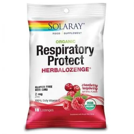 Dropsuri pentru gat Respiratory Protect HerbaLozenge Cranberry Raspberry Solaray, 18 bucati, Secom
