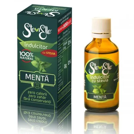 Indulcitor lichid cu stevia si aroma de menta Stevielle, 50 ml, Hermes Natural