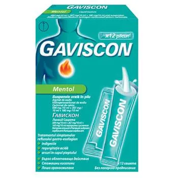 Gaviscon Mentol suspensie orala in plic, 10 ml x 12 plicuri, Reckitt Benckiser