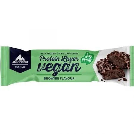 Baton proteic vegan glazurat cu ciocolata si gust de brownie, 55g, Multipower