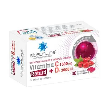 Vitamina C 1500mg + D3 3000UI Retard, 30 comprimate filmate, BioSunLine