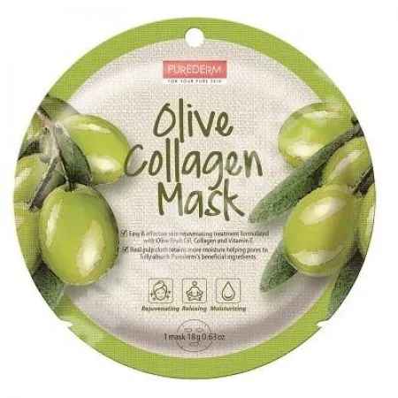 Masca din celuloza naturala pentru revitalizare Olive Collagen, 18 g, Purederm