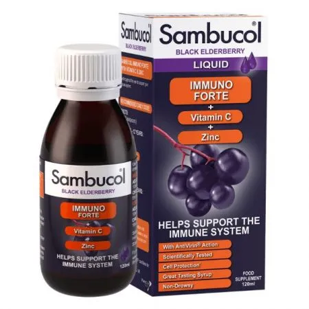 Sirop cu soc negru, vitamina C si zinc Immuno Forte, 120 ml, Sambucol