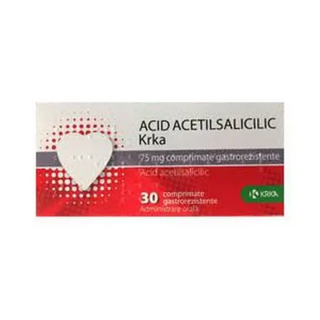Acid acetilsalicilic, 75 mg, 30 comprimate gastrorezistente, Krka