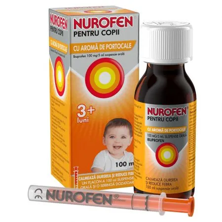 Nurofen pentru copii 3+ luni aroma de portocale, 100 mg/5 ml, 100 ml, Reckitt Benckiser