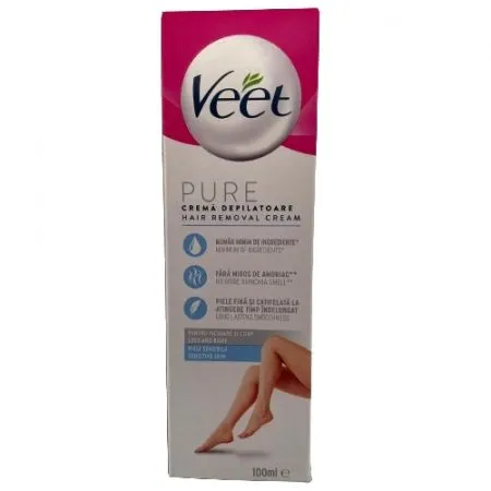 Crema depilatoare pentru piele sensibila cu Aloe Vera Pure, 100 ml, Veet