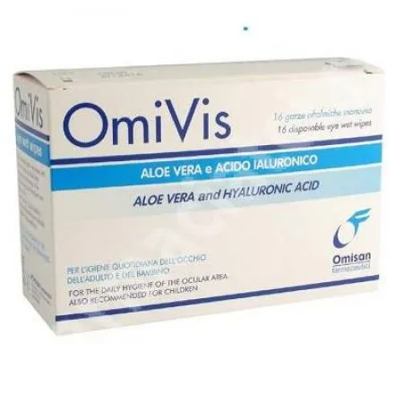 Servetele sterile oftalmice pentru igiena perioculara cu aloe vera si acid hialuronic OmiVis, 20 bucati, Omisan Farmaceutici