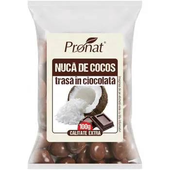 Nuca de cocos trasa in ciocolata, 100g, Pronat