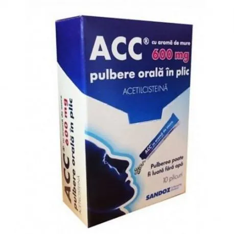 ACC cu aroma de mure 600 mg x 10 plicuri x 1,6 g pulbere orala