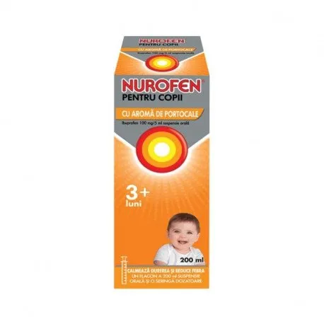 Nurofen copii aroma portocale 100mg/5ml, 200 ml suspensie orala