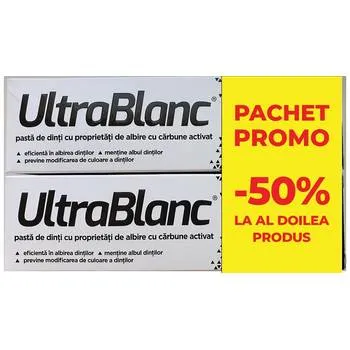 Pachet Pasta de dinti cu carbune activat Ultrablanc 1 + 50% reducere la al doilea produs, 2 x 75ml, Aflofarm
