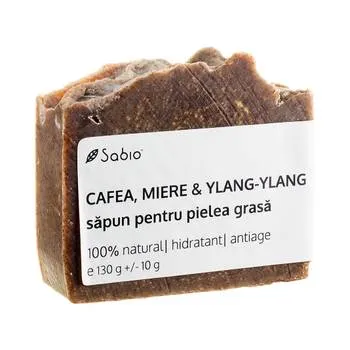 Sapun natural pentru pielea grasa cu cafea + miere și ylang-ylang, 130g, Sabio
