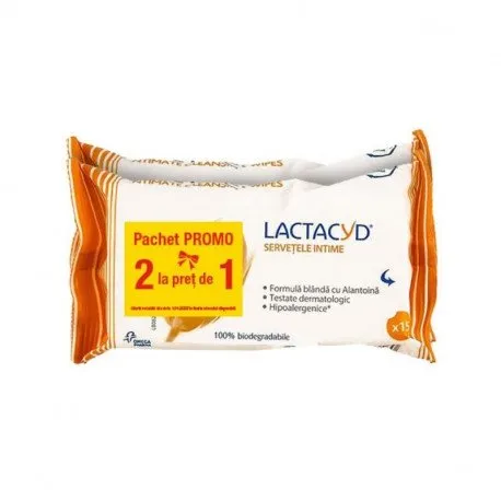 Pachet Lactacyd servetele intime, 15 bucati 1+1