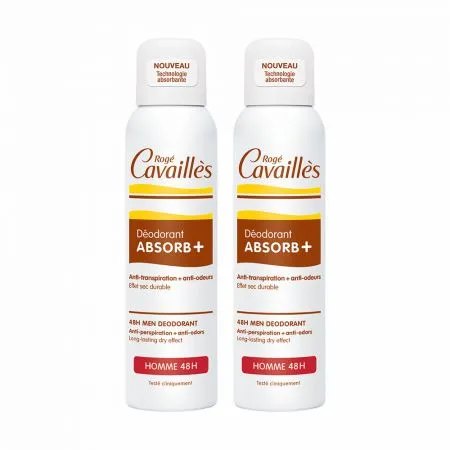 Pachet deodorant spray reglator ABSORB+ pentru barbati, 150 + 150 ml, Roge Cavailles