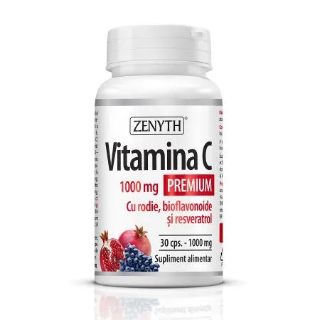 Vitamina C Premium cu rodie, bioflavonoide si resveratrol, 1000 mg, 30 capsule, Zenyth