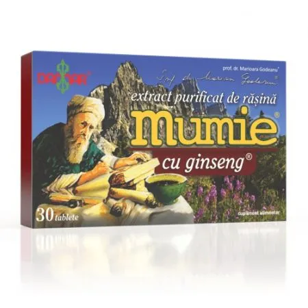 Mumie cu Ginseng Extract purificat de rasina, 30 tablete, Damar General Trading