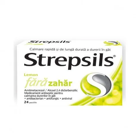 Reckitt Strepsils Lemon fara zahar, 24 pastile