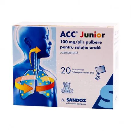 ACC Junior 100 mg, 20 plicuri x 3 g pulbere pentru solutie orala