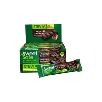 Ciocolata amaruie cu indulcitor natural de stevia Sweet&Safe, 25 g, Sly Nutritia