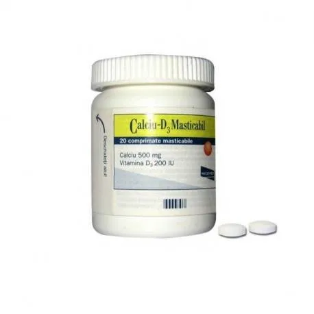 Calciu D3 Masticabil 500 mg/200 UI, 20 comprimate masticabile