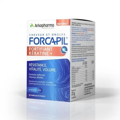 Forcapil fortifiant keratine+, 60 capsule, protectie par deteriorat