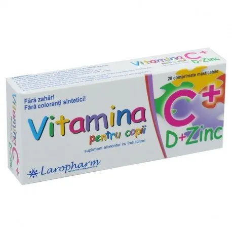 Vitamina C + D + ZINC pentru copii, 20 comprimate masticabile