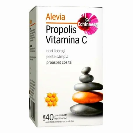 Alevia Propolis Vitamina C + Echinaceea, 40 comprimate