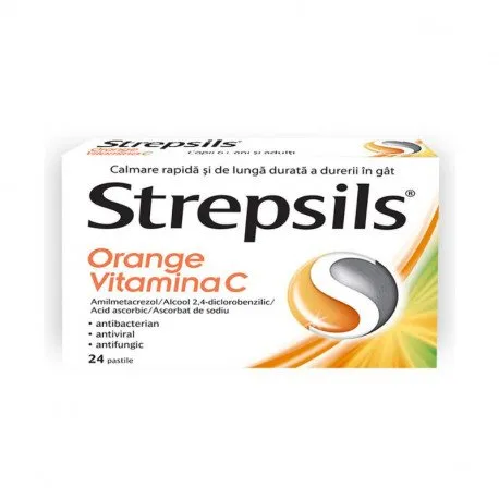 Reckitt Strepsils Orange Vitamina C, 24 pastile