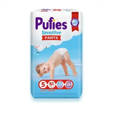 Pufies Pants Sensitive 5 Junior, 12-17kg, 42 bucati
