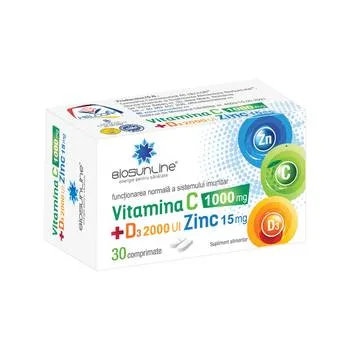 Vitamina C 1000mg + D3 2000UI + Zinc 15mg, 30 comprimate, BioSunLine