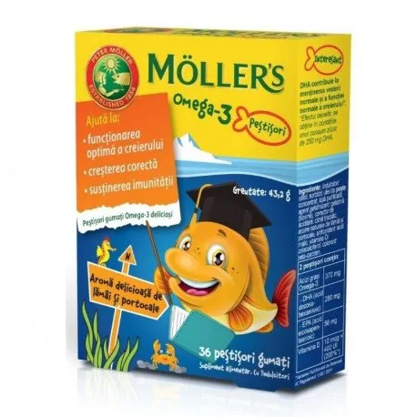 Moller's Omega-3 aroma portocala, 36 pestisori gumati