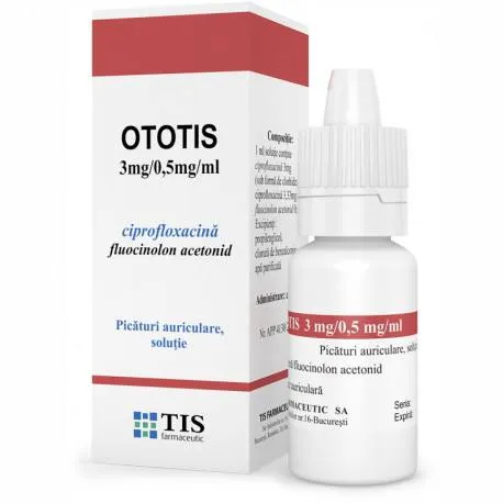 Ototis 3 mg / 0.5 mg / ml x 10 ml picaturi auriculare solutie TIS