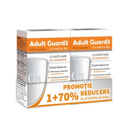 Pachet Adult Guard3 2000 UI Vitamina D3, 10 ml + 10 ml, Evital
