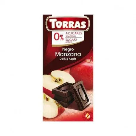 TORRAS Ciocolata neagra cu mere fara zahar si gluten, 75g