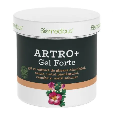 Artro+ Gel forte cu extract de gheara diavolului, salcie, untul pamantului, camfor si metil salicilat, 250 ml, Biomedicus
