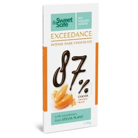 Ciocolata neagra 87% cu portocale, 90 g, Sweet & Safe