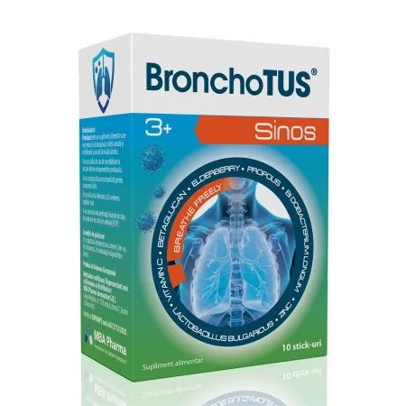 BronchoTUS Sinos 3+, 10 stickuri, MBA Pharma