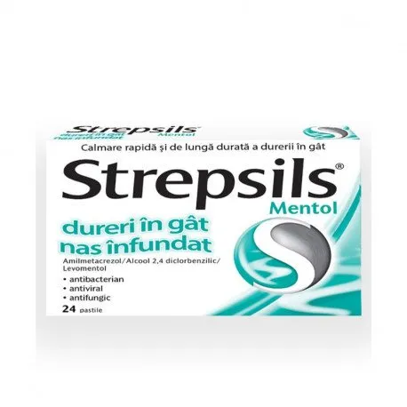 Reckitt Strepsils Mentol, 24 pastile