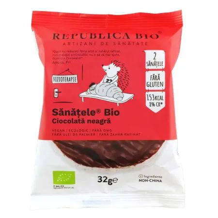 Sanatele Bio cu ciocolata neagra, orez brun si porumb, fara gluten, 32 g, Republica Bio