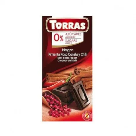 TORRAS Ciocolata neagra cu piper rosu, scortisoara si chili fara zahar si gluten, 75g