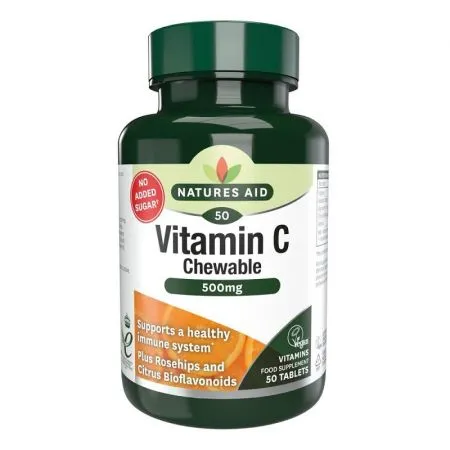 Vitamina C 500 mg fara zahar, 50 tablete masticabile, Natures Aid