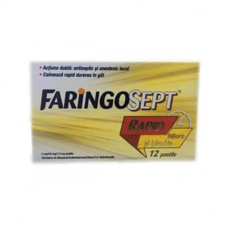 Faringosept Rapid Miere si Lamaie 2 mg / 0,6 mg / 1,2 mg x 12 pastile