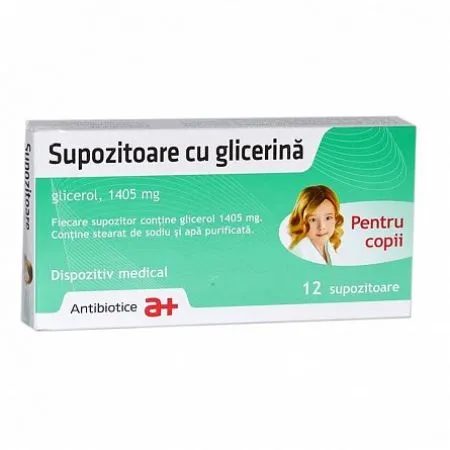 Supozitoare cu glicerina copii, 1405 mg, 12 supozitoare, Antibiotice SA