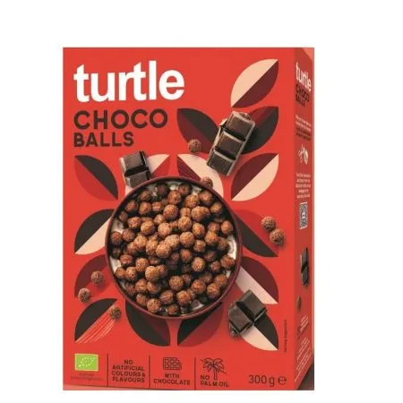 Bile crocante din cereale Bio invelite cu ciocolata, 300 g, Turtle
