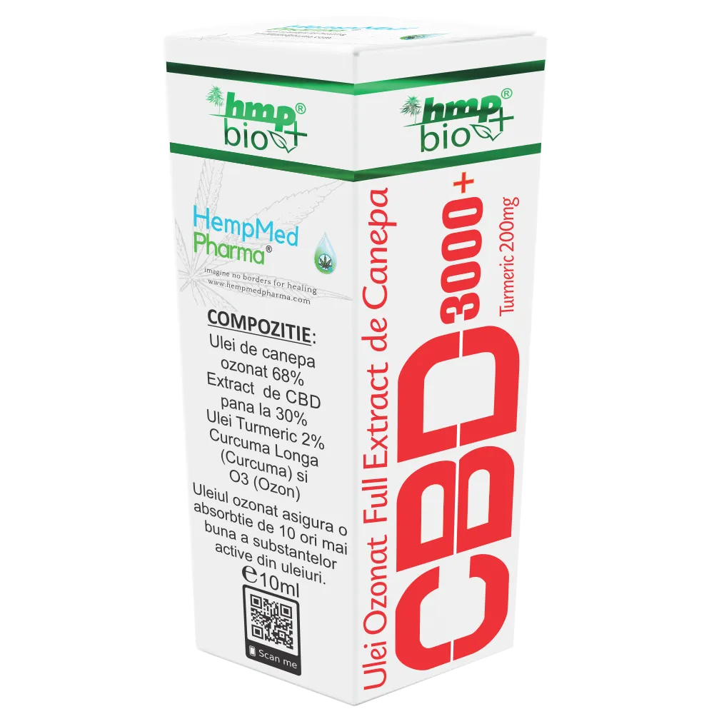 Ulei ozonat pulverizant cu CBD 3000 mg si Turmeric 200 mg, 10 ml, HempMed Pharma